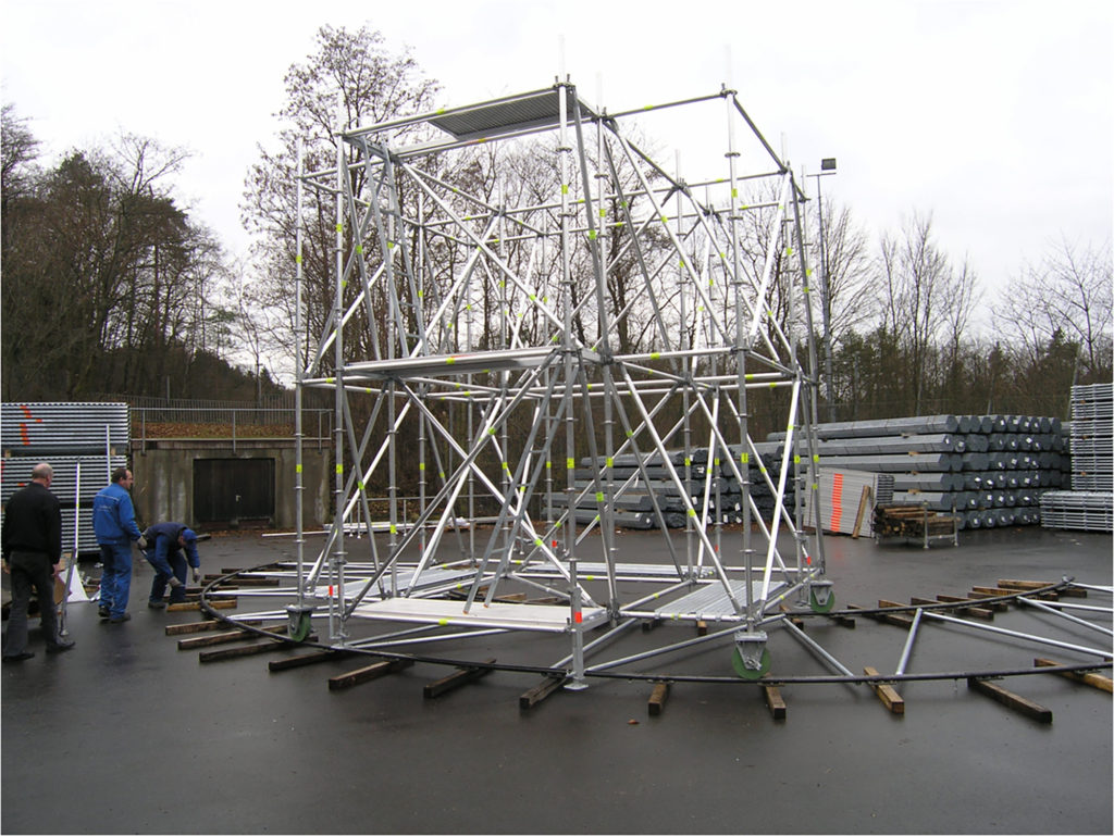 Trial run constructing aluminium scaffold mobile tower