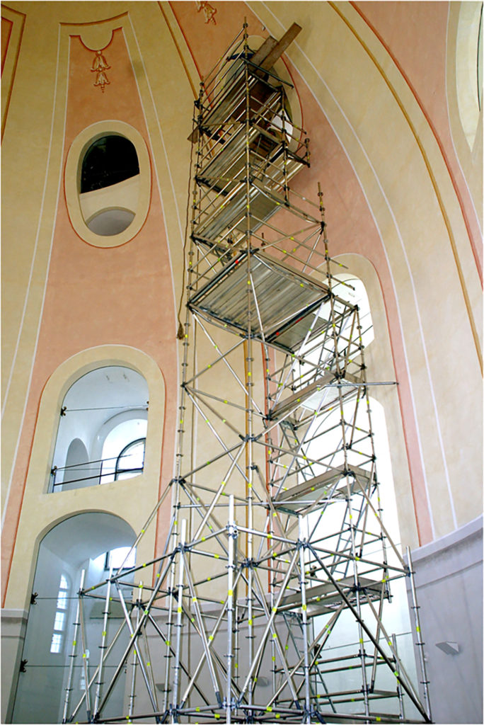 Reaching 17m tall the scaffold is ready for the painters