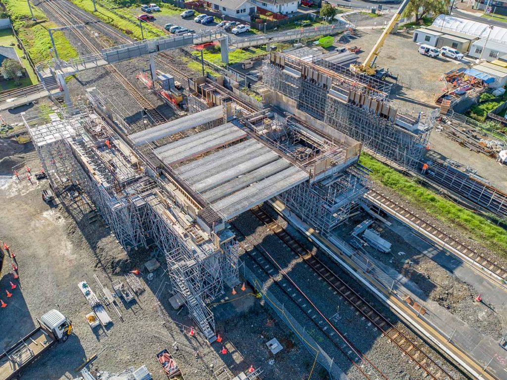 Railway station construction propping using Layher Allround scaffolding