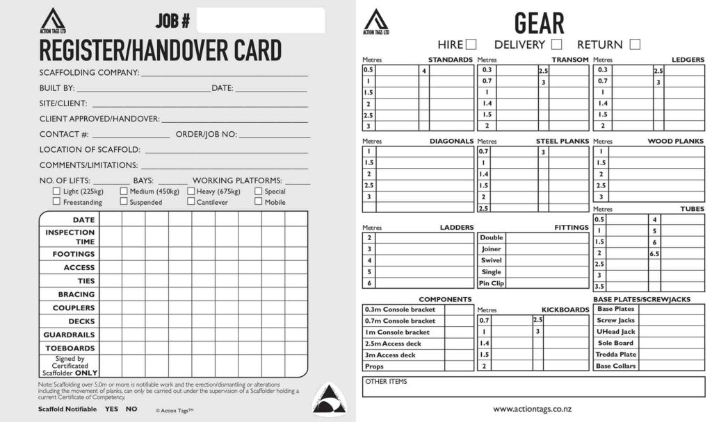 Register/handover cards