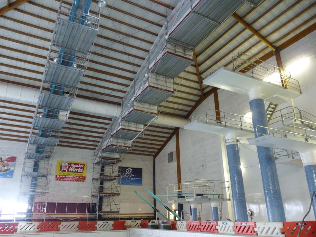 Scaffold over pool and high diving boards