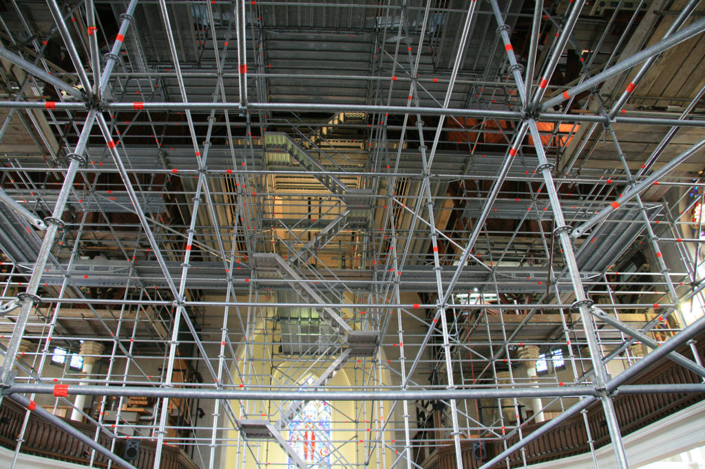 Scaffolding stairway for church maintenance by Bramwell Scaffolding