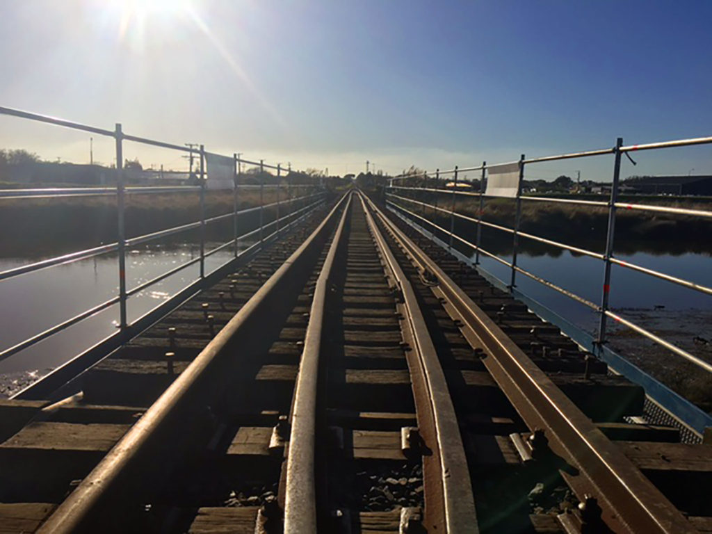 Layher Allround Scaffolding used by Brazier Scaffolding on Southland rail bridge