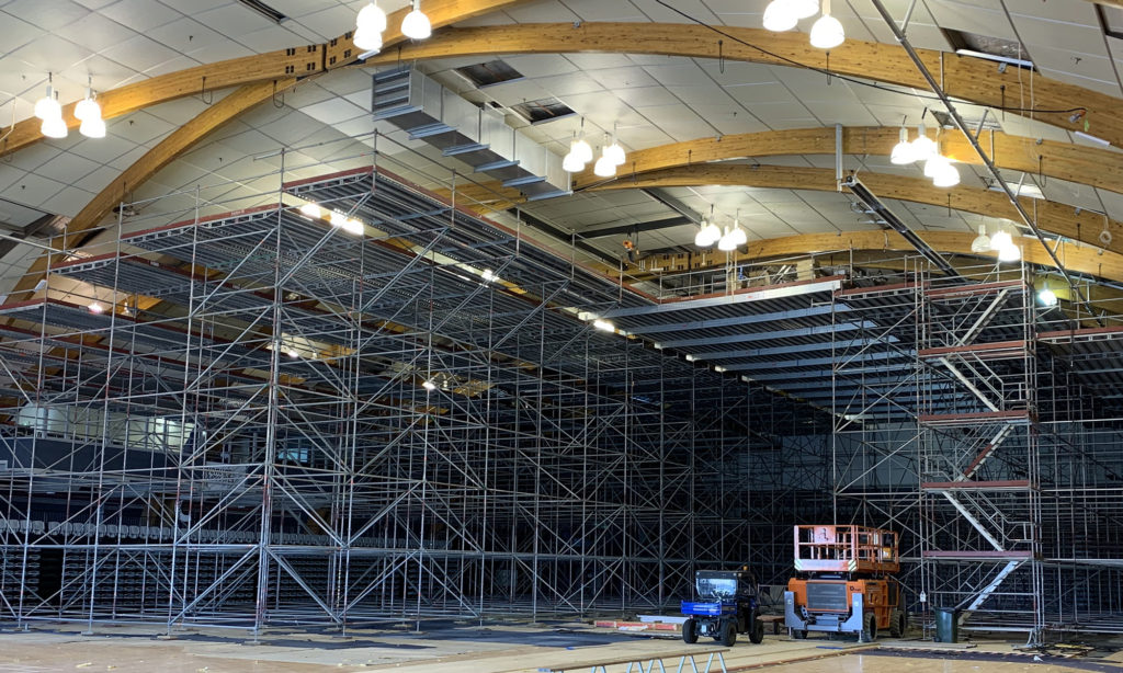 FlexBeam scaffolding providing ceiling maintenance access with fewer components