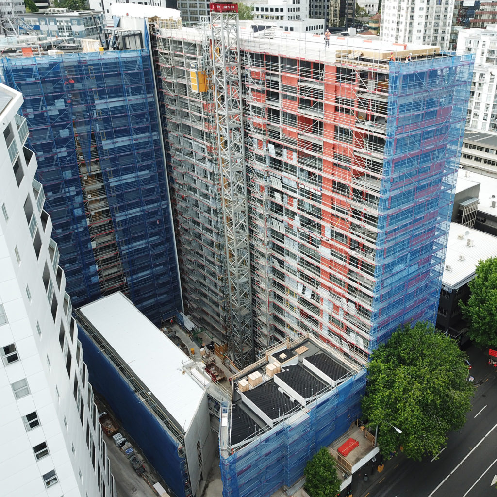 Queens Square apartment building with scaffolding Upright Access Systems